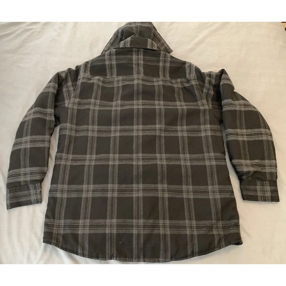 Hillbilly Flannel Co Explorer Hooded Jacket Men's 2X Gray on Black Plaid Quilted